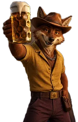 Zizobet-Fuchs mit gelber Weste und Cowboyhut